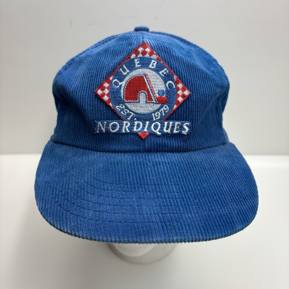 Vintage Official Nordiques Quebec Classic Corduroy Cap Hat Spellout NHL RARE 90s